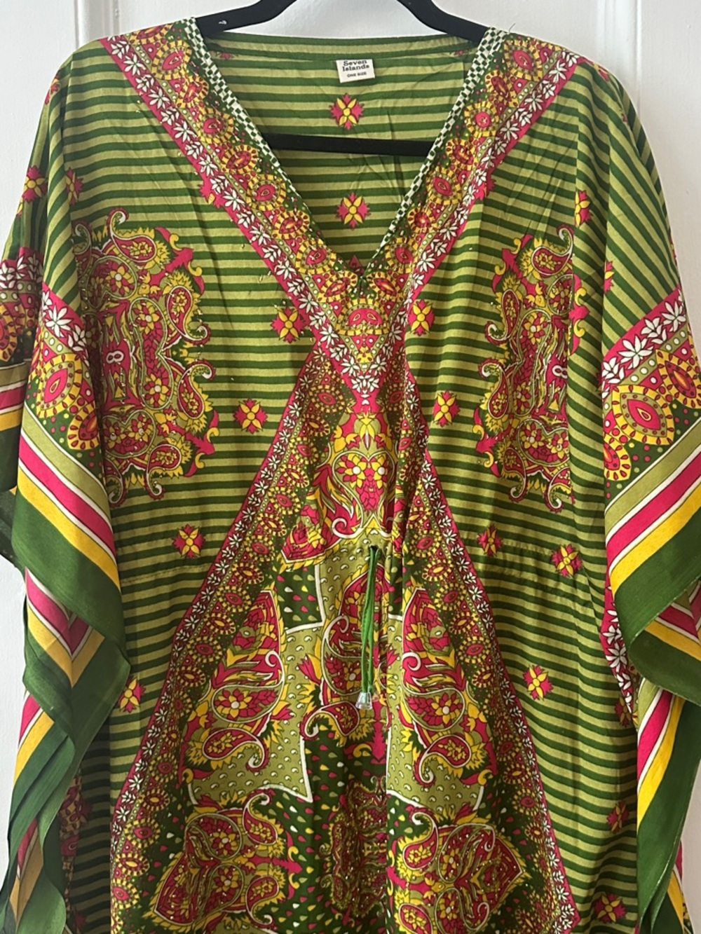 Green Floral-Print Maxi Kaftan Dress - Vibrant Garden Motif